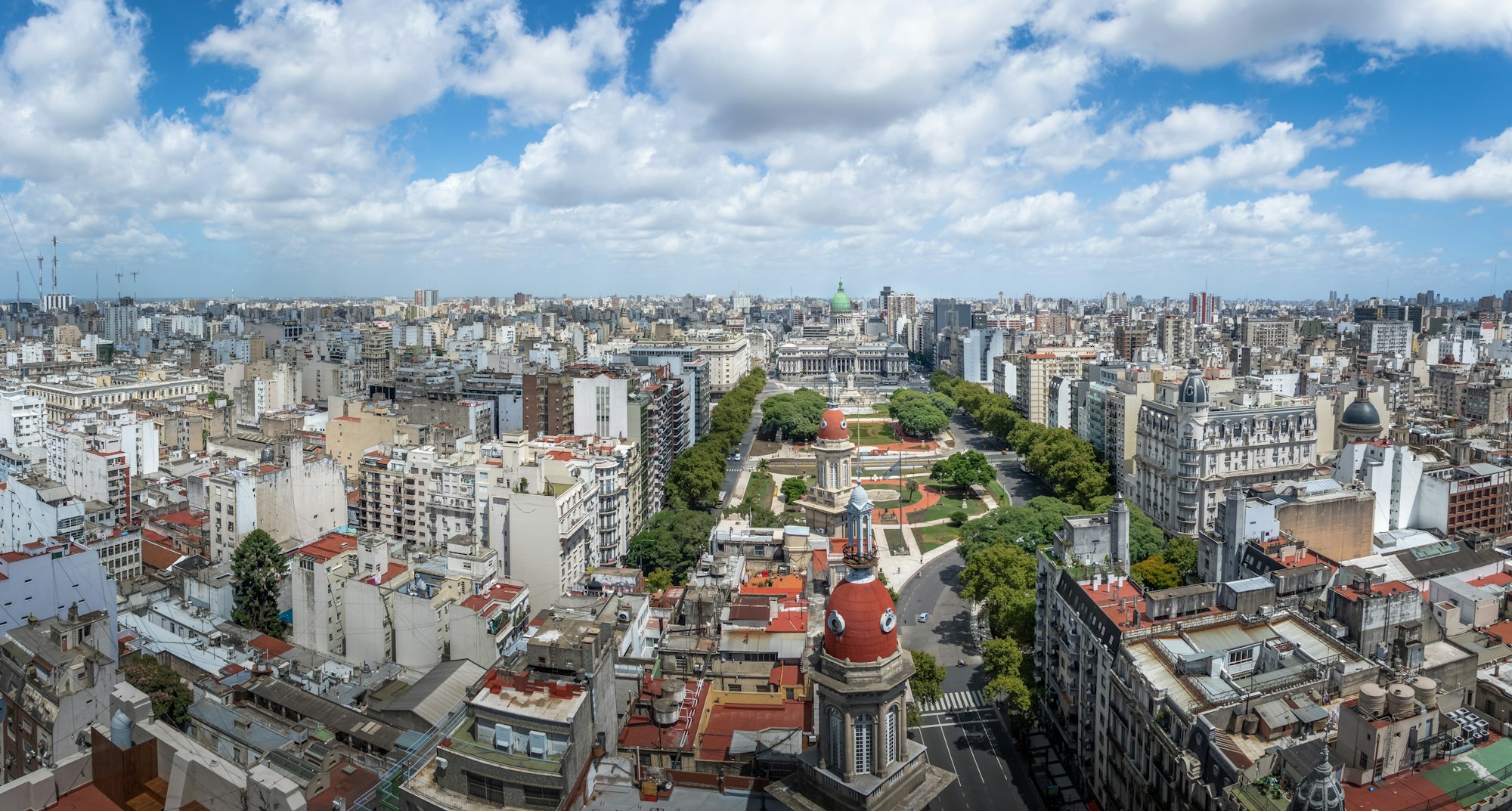 Panoramic Aerial view of Buenos Aires and Plaza Congreso (Congress Square) - Buenos Aires, Argentina