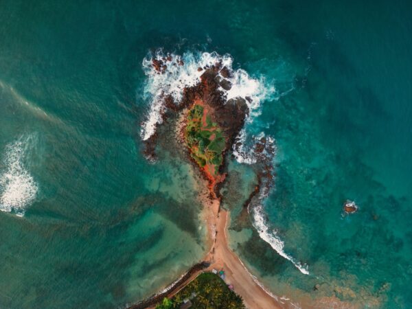 Aerial Drone View of Sri Lanka Small Island Parrot Rock, Mirissa Beach