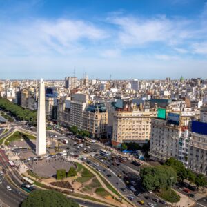 Aerial view of Buenos Aires city with Obelisk and 9 de julio avenue - Buenos Aires, Argentina