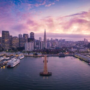 Aerial View of San Francisco Skyline with City Lights