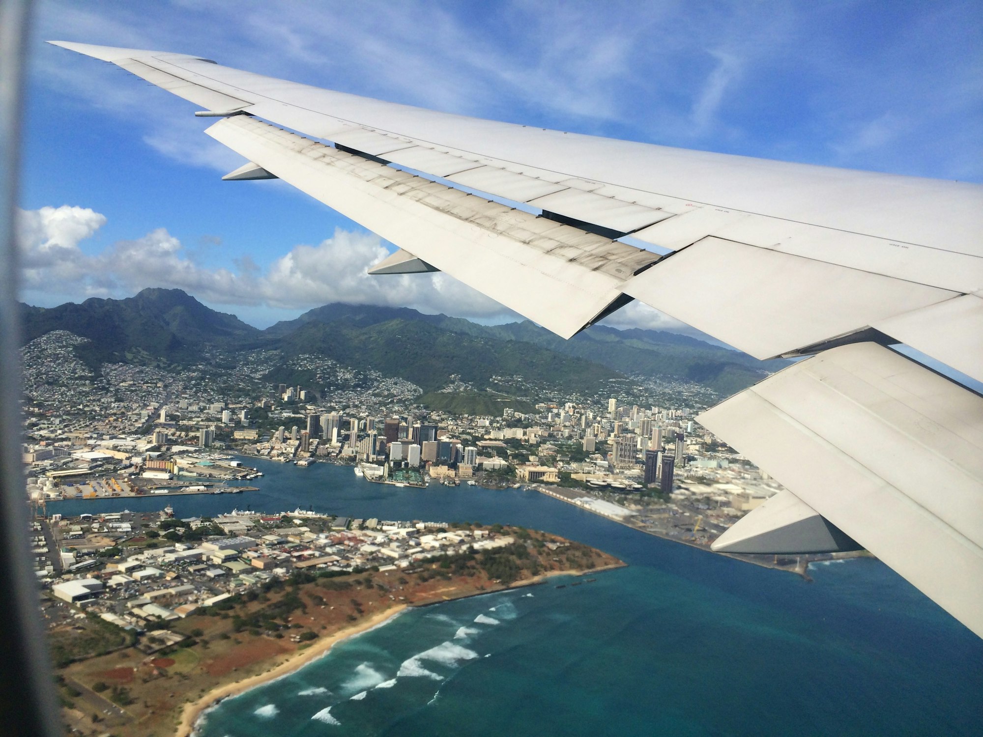 Hawaii from above. Beautiful view of Honolulu (Oahu) after departing.